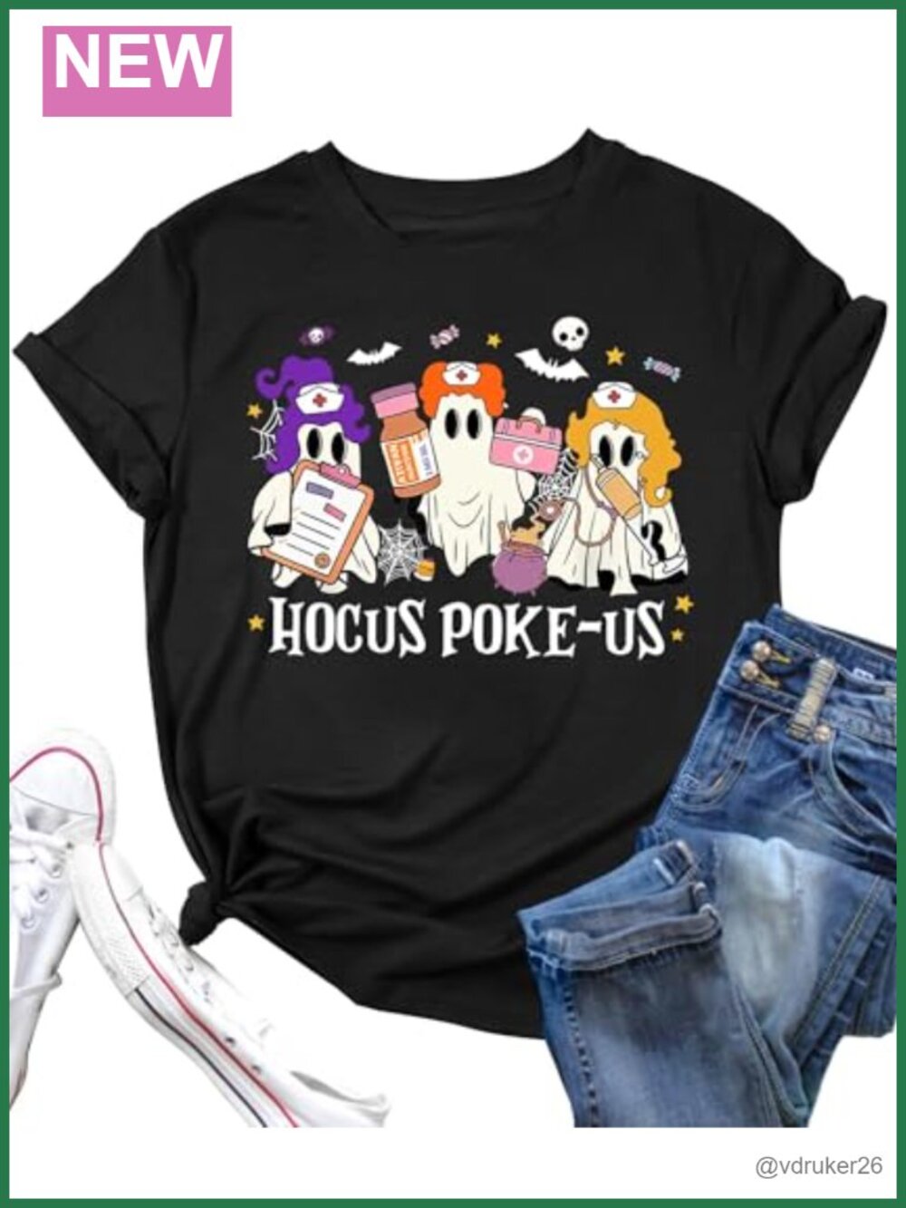 Halloween Nurse T-Shirt Short Sleeve Crew Neck Loose Fit